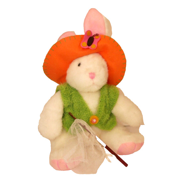 VTG Bunny Rabbit Plush White Pink Green Orange Butterfly and Bug Catcher Net - Picture 1 of 12